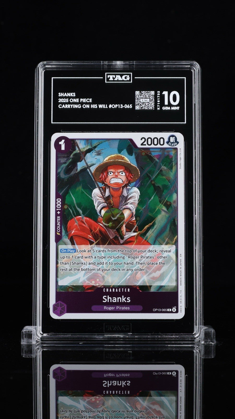 ‼️ Shanks OP13-065 One Piece Carrying On His Will Foil TAG GRADE 10~RANK #1!💨