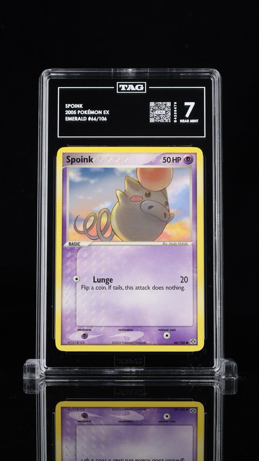 ⚠️ Spoink Pokémon 2005 Ex Emerald 66/106~ TAG GRADE 7~ FAST SHIP SHOOT OFFER!💨