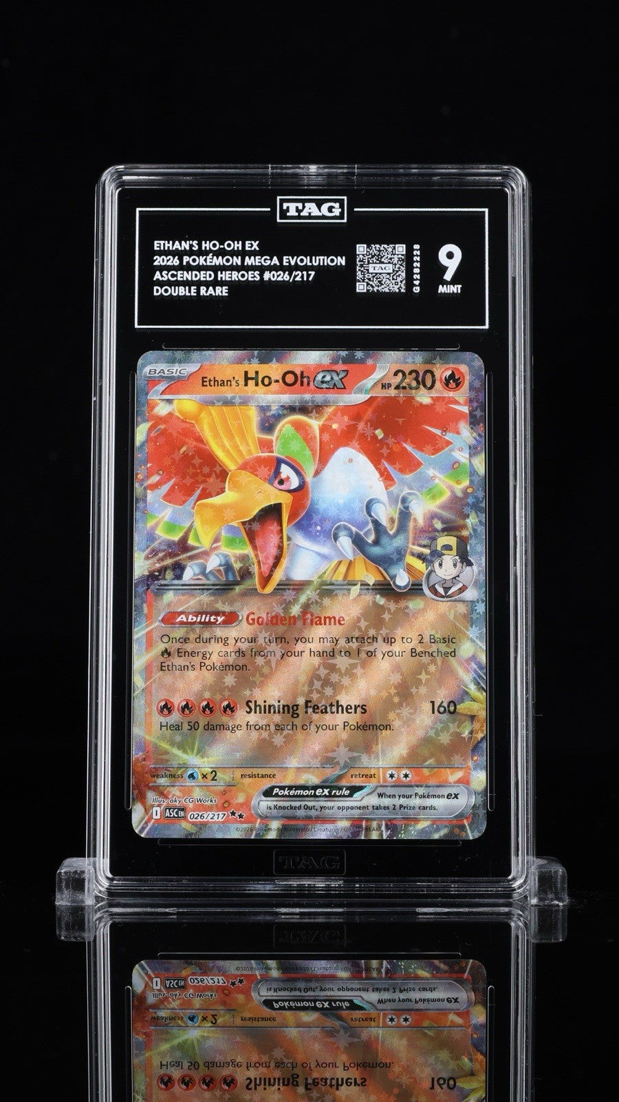 ⚠️ Ethan's Ho-Oh ex #026 Pokemon Ascended Heroes~ TAG GRADE 9~SHOOT OFFER!💨