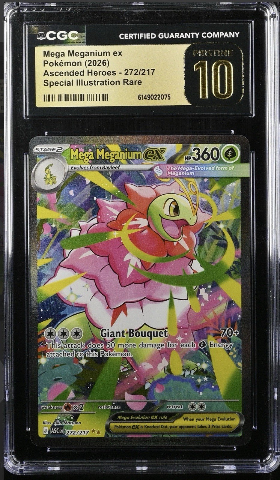 💎 Mega Meganium ex #272 Ascended Heroes GRADE 10 PRISTINE GOLD LABEL TOP POP!💨