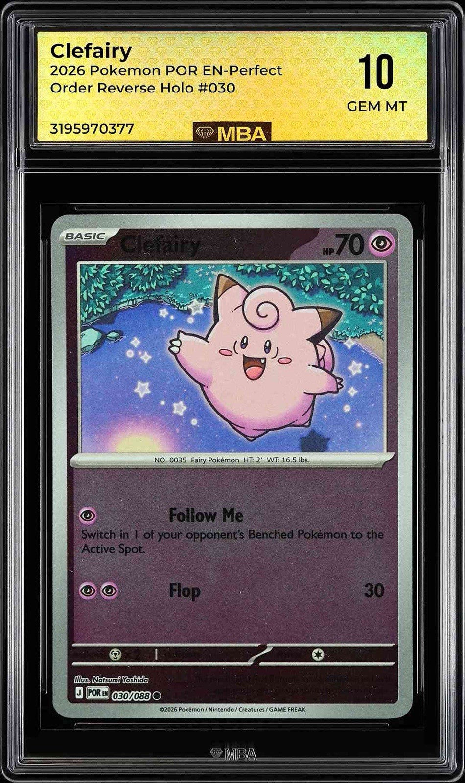 ⚠️ Clefairy #030 Pokemon Perfect Order Reverse Holo~MBA GRADE 10~SHOOT OFFER💨