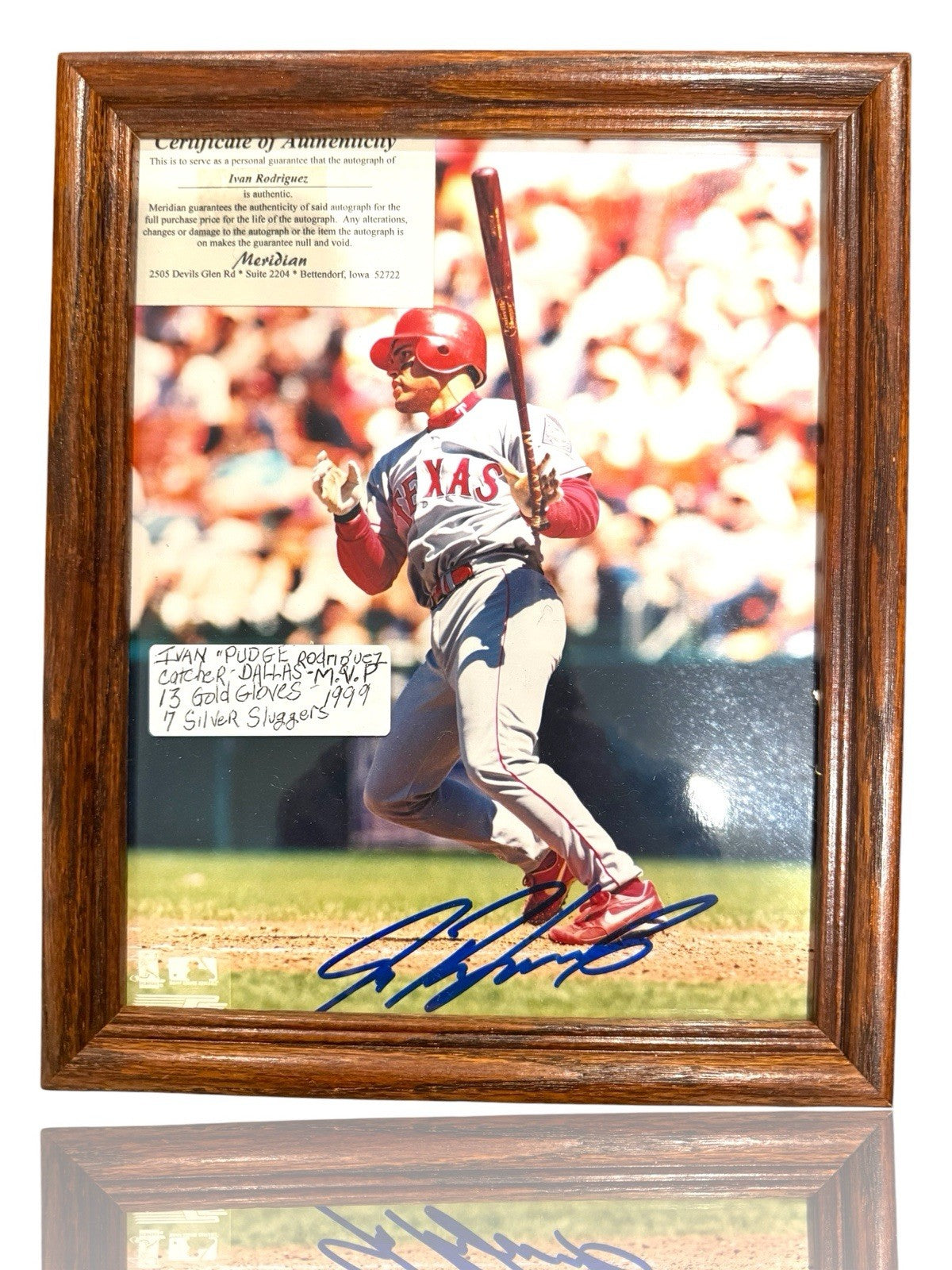 ⚠️ Ivan Rodriguez COA meridian 8 X 10 Autographed Photo W/ Frame~SHOOT OFFER💨
