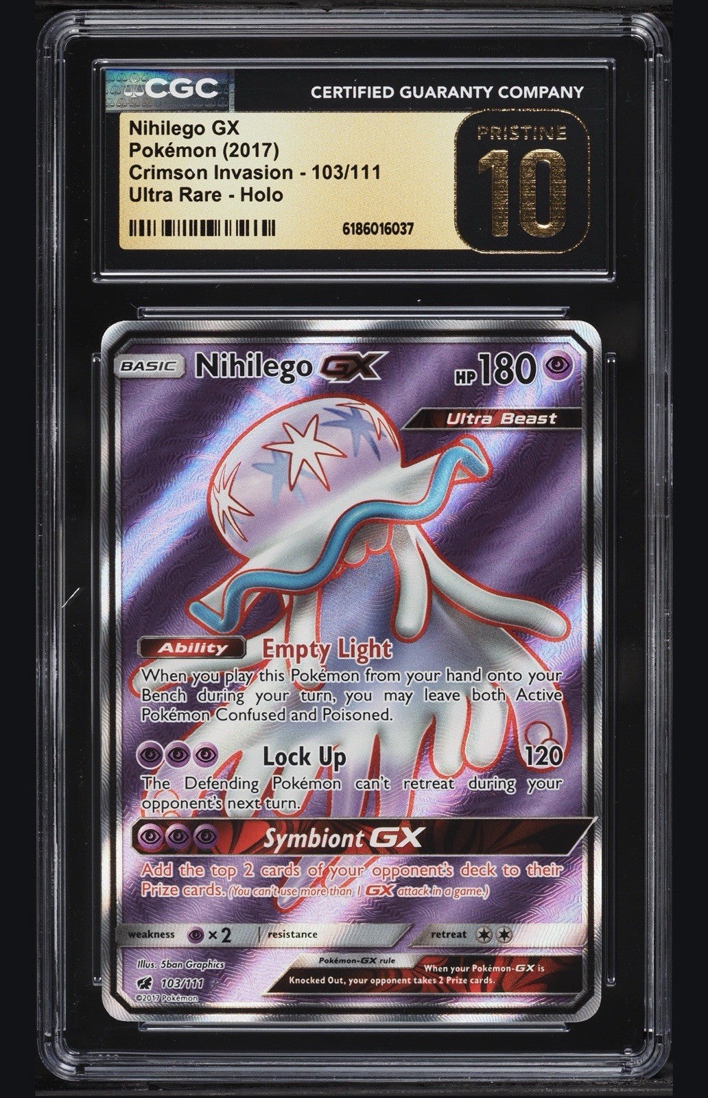 💜 Nihilego GX #103 Crimson Invasion Holo~PRISTINE 10 GOLD LABEL LOW TOP POP💨