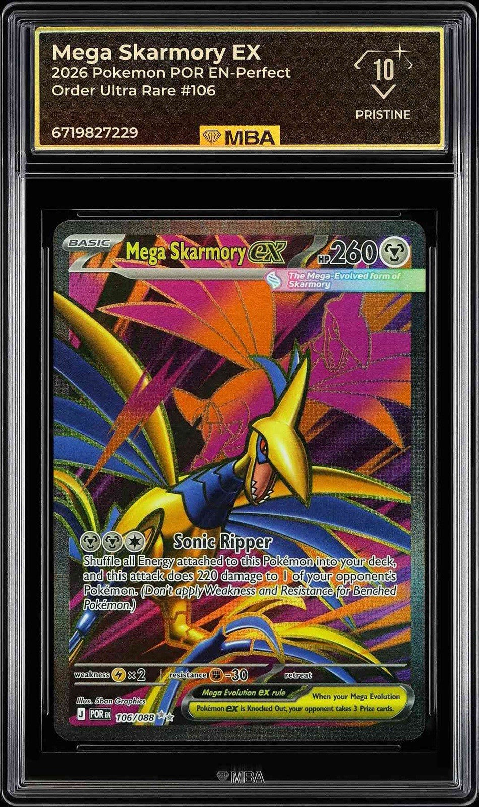 ⚠️ Mega Skarmory ex 106/088 Pokemon Perfect Order~MBA GRADE 10 PRISTINE POP 1!💨