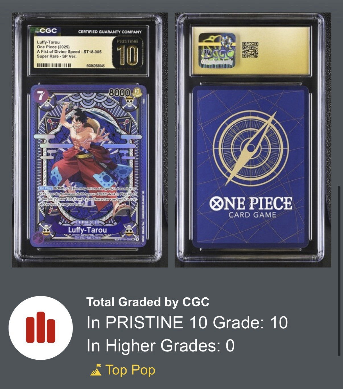 ‼️ONE PIECE Luffy-Tarou (SP) ST18-005 A Fist of Divine Speed GRADE 10 PRISTINE💨