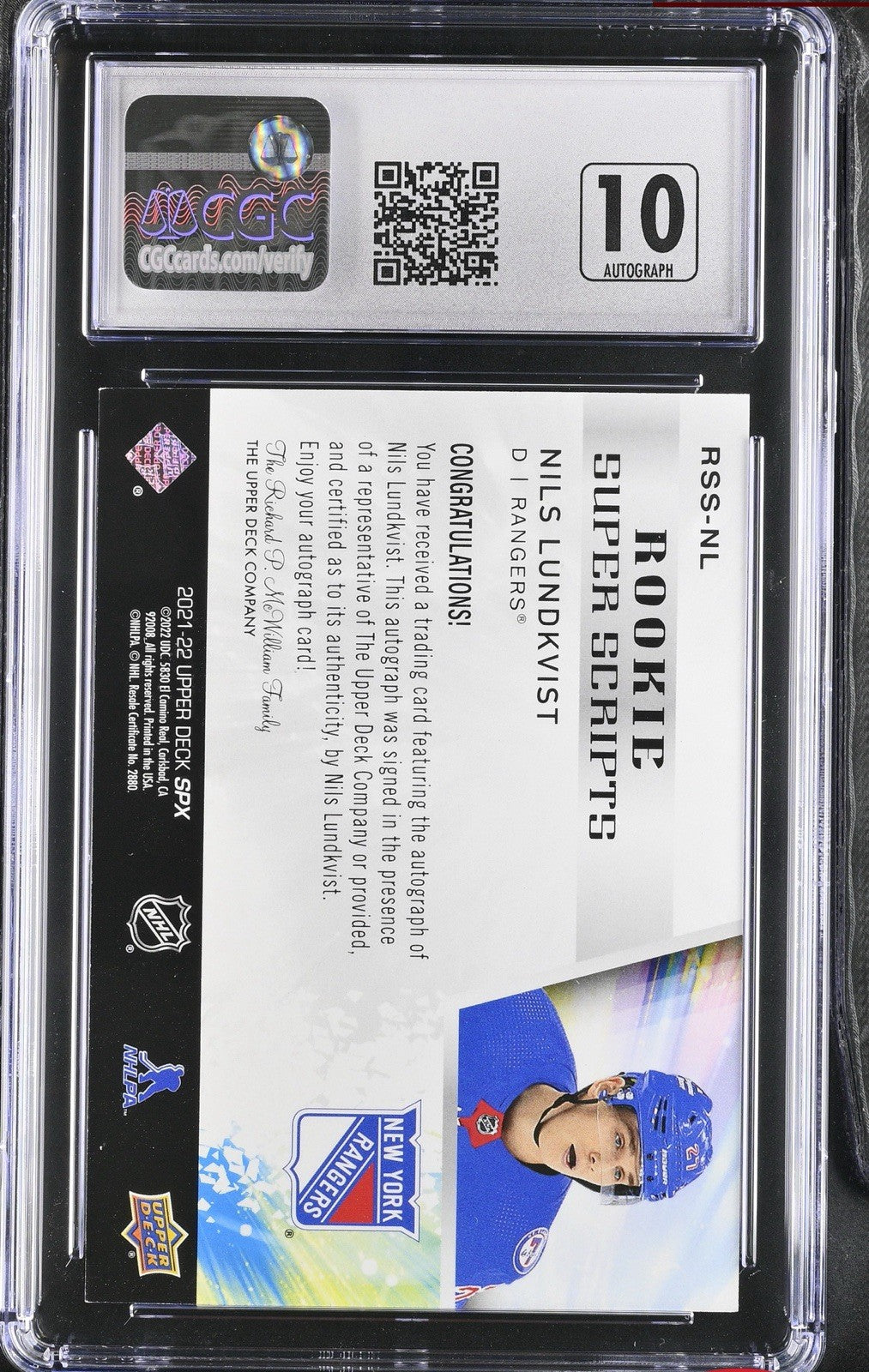 ‼️2021-22 SPx - Rookie Superscripts Nils Lundkvist #RSS-NL~ GRADE 9, AUTO 10💨