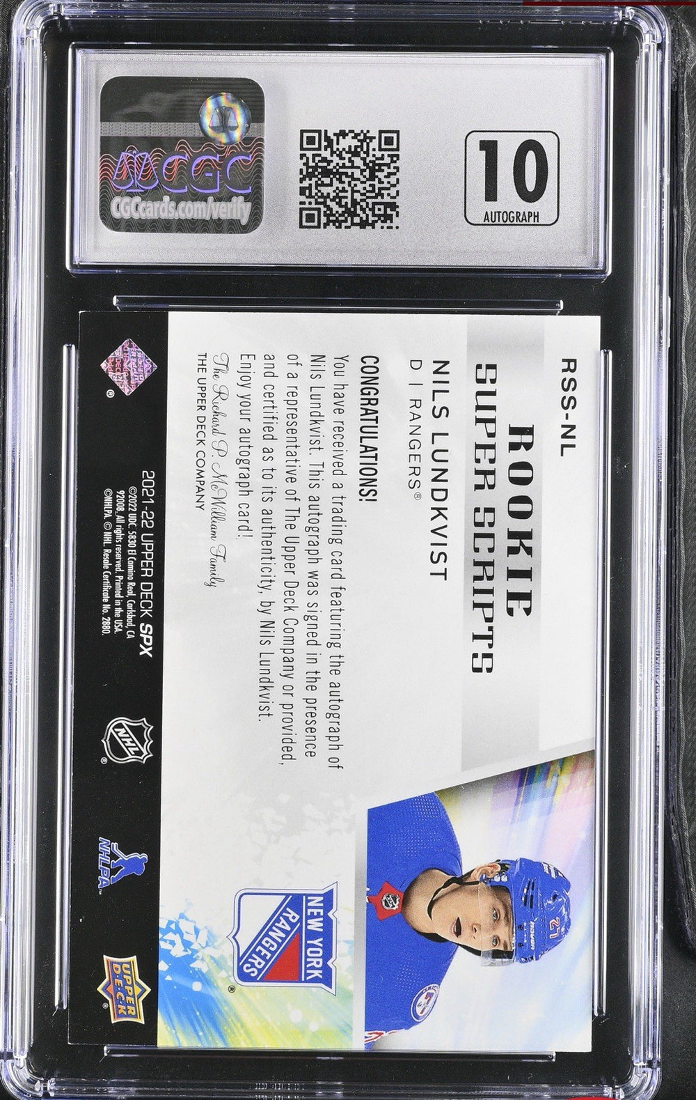 ‼️2021-22 SPx - Rookie Superscripts Nils Lundkvist #RSS-NL~ GRADE 9, AUTO 10💨