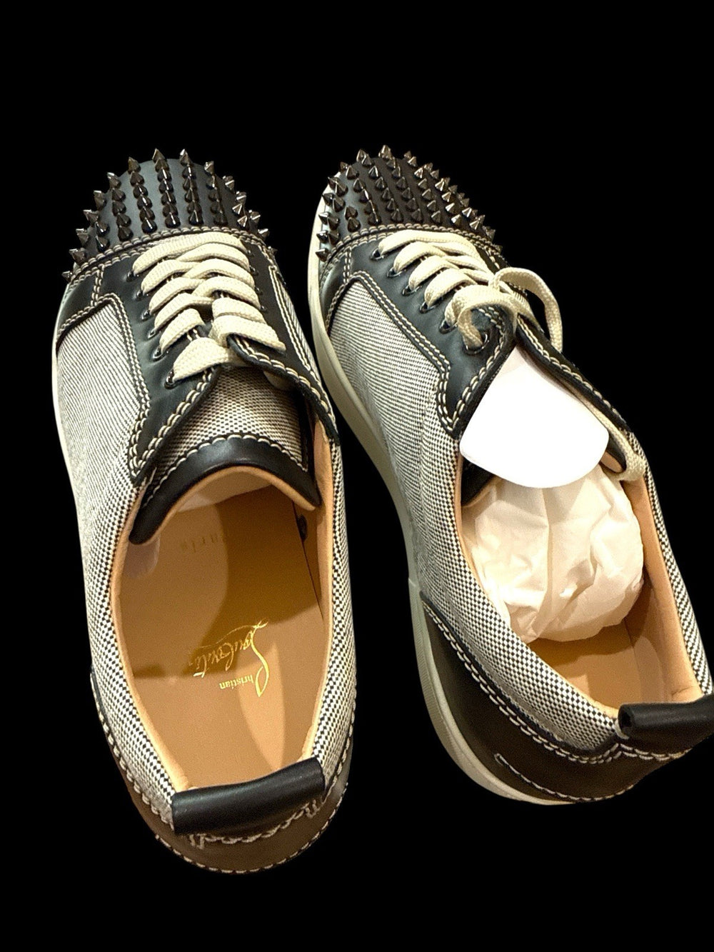 ‼️Christian Louboutin Louis Junior Spikes Orlato BLACK Low Top Sneaker SZ 46.5💨
