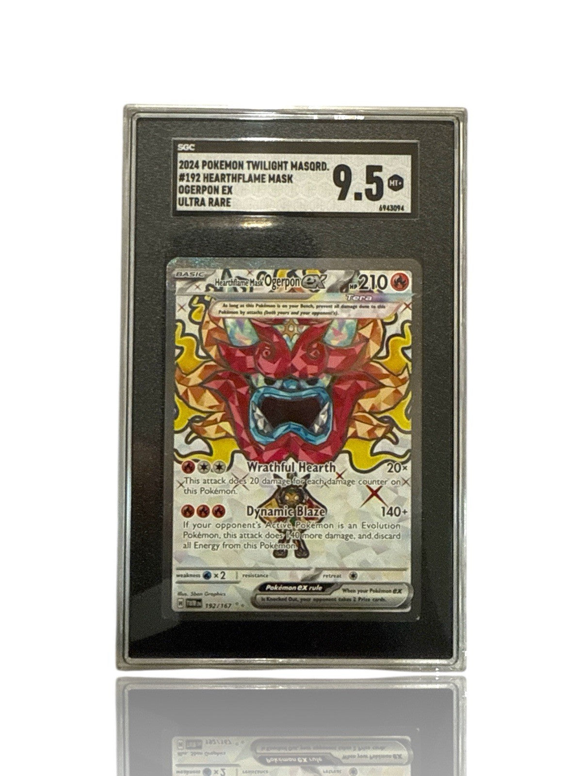 ‼️Pokemon Hearthflame Mask Ogerpon ex 192/167~Twilight Masquerade Holo GRADE 9.5