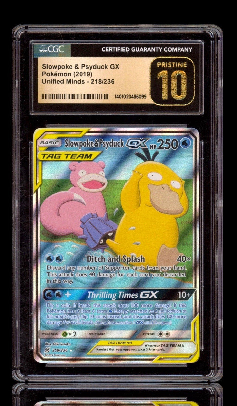 ‼️Slowpoke & Psyduck GX #218 Unified Minds GRADE 10 PRISTINE GOLD LABEL TOP POP!