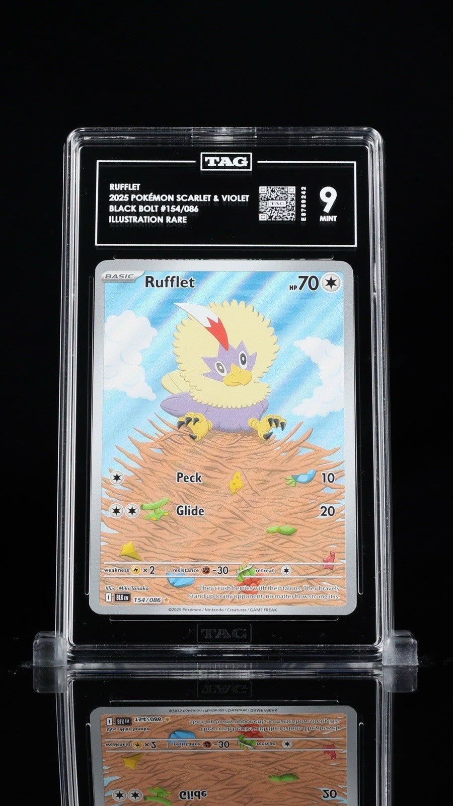 ‼️RUFFLET 2025 POKÉMON SCARLET & VIOLET BLACK BOLT #154~ILLUSTRATION RARE TAG 9
