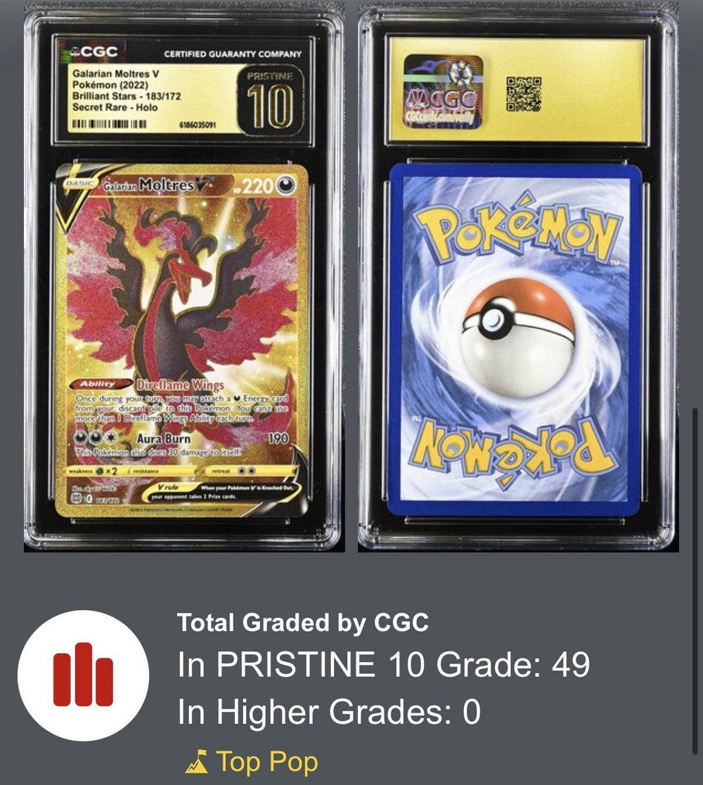 ‼️Galarian Moltres V Secret 183 Brilliant Stars~PRISTINE 10 GOLD LABEL TOP POP💨