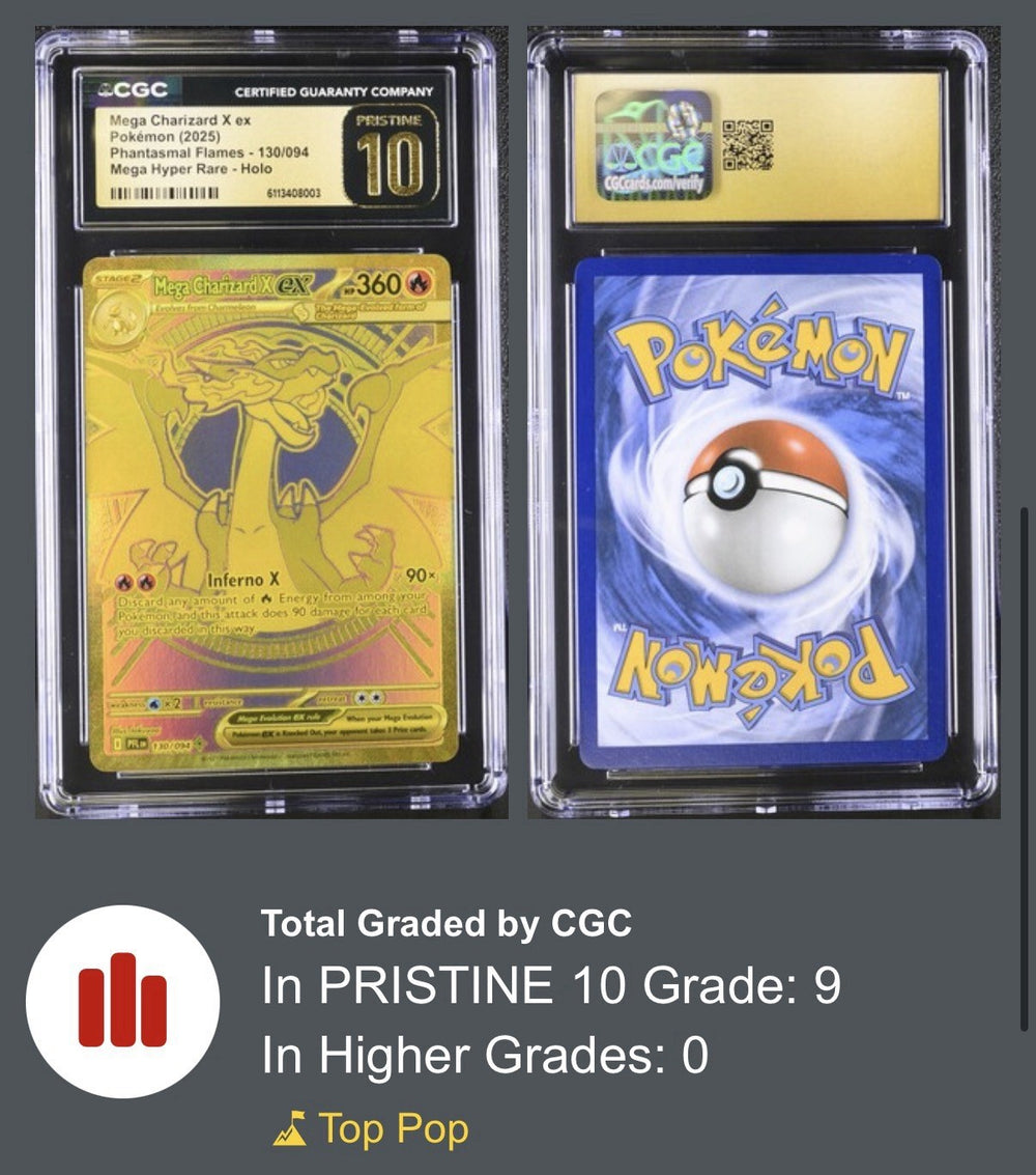 🔥Pokemon Mega Charizard X ex #130 Phantasmal Flames CGC 10 PRISTINE GOLD LABEL!