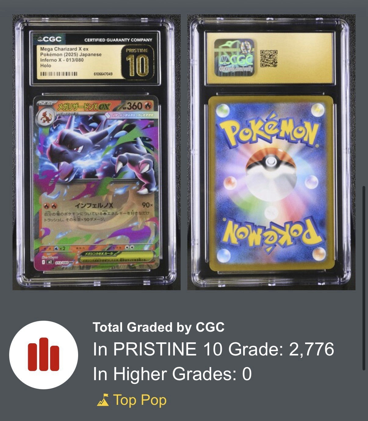 🔥Mega Charizard X ex #013 Inferno X Japanese GRADE 10 PRISTINE GOLD LABEL!💨