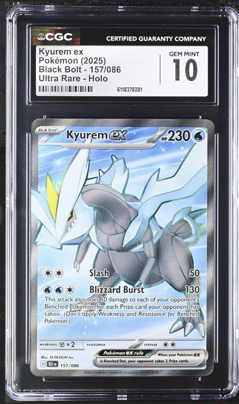 🔥Pokemon Kyurem ex 157 Black Bolt Holo GRADE 10! SAME DAY SHIP~ SHOOT OFFER💨