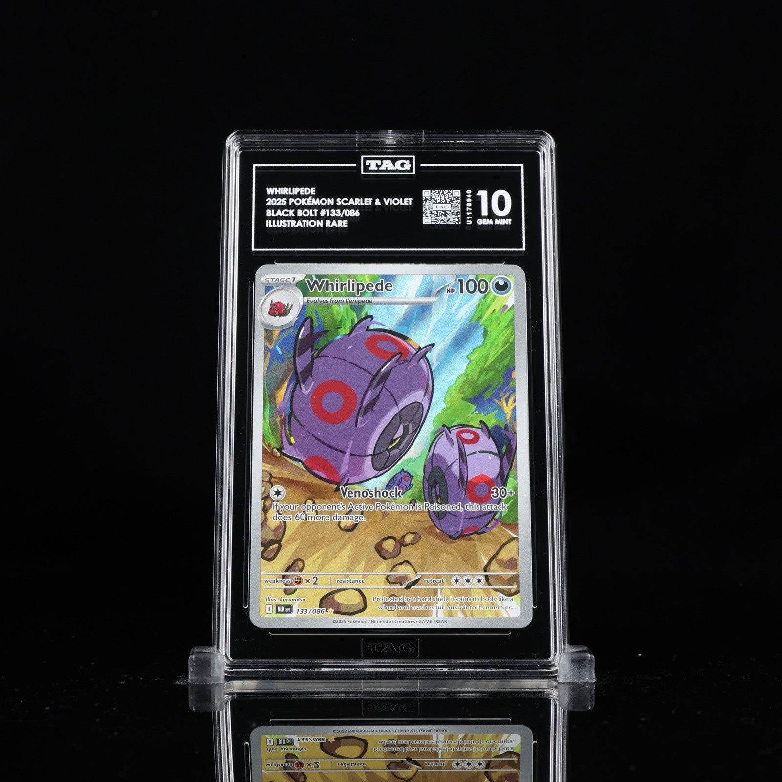 ‼️Pokemon Whirlipede 133/086: Black Bolt Holo TAG GRADE 10! SAME DAY SHIP!💨