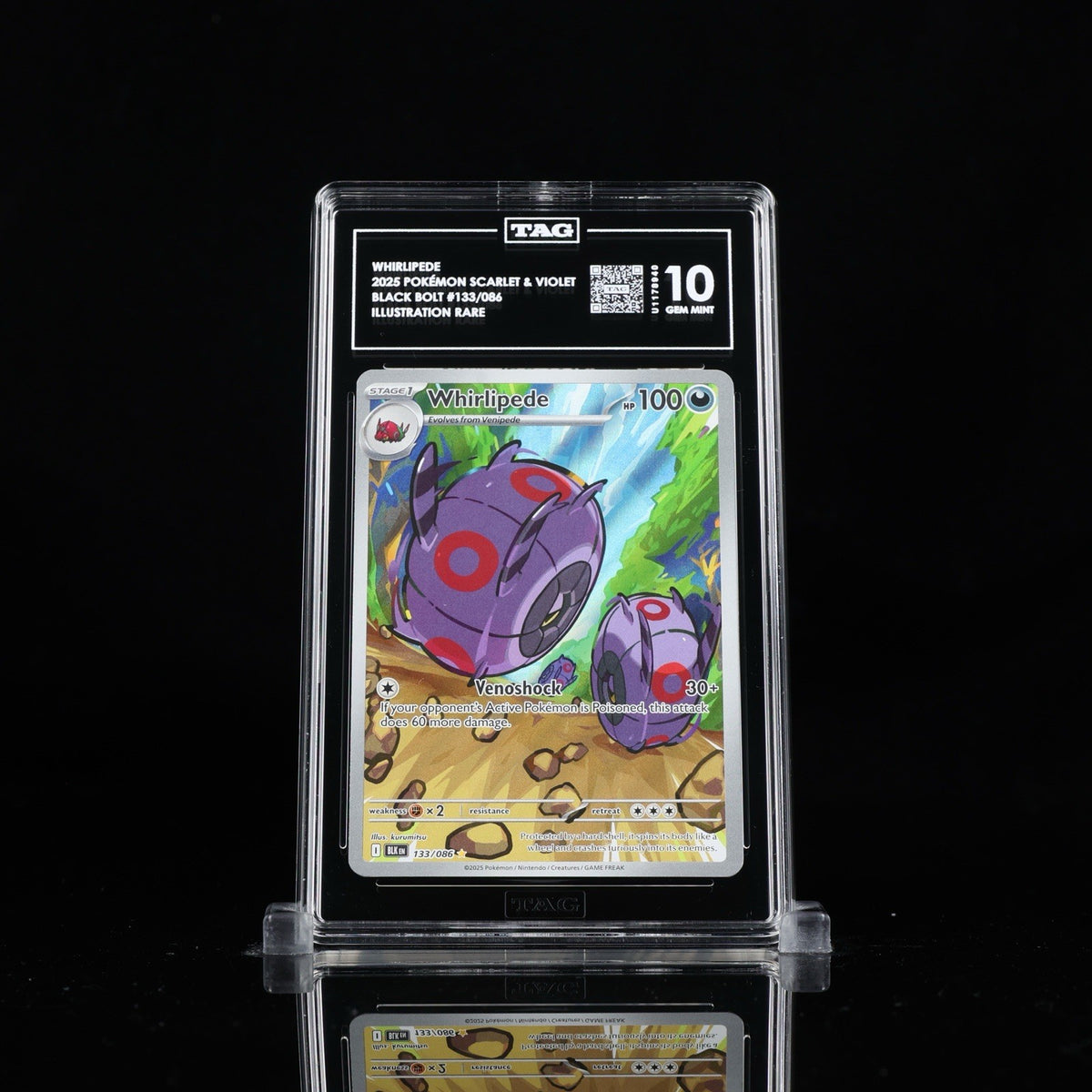 ‼️Pokemon Whirlipede 133/086: Black Bolt Holo TAG GRADE 10! SAME DAY SHIP!💨