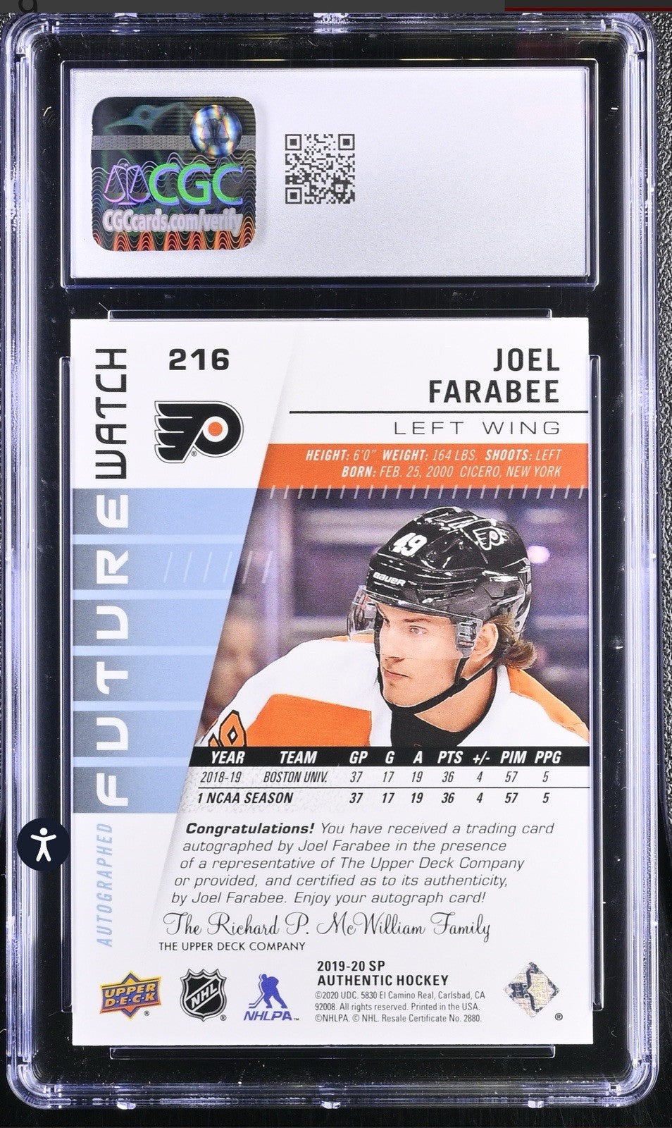 ‼️2019-20 SP Authentic - Autographed Future Watch Rookies Joel Farabee #216 /999
