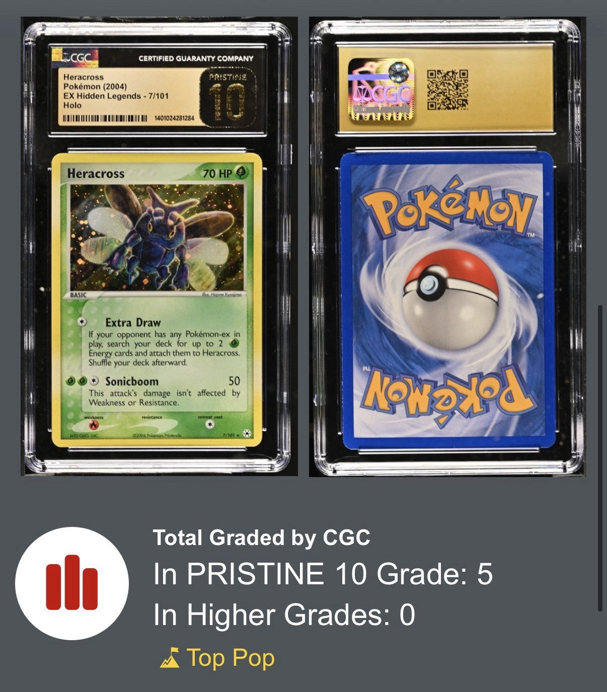 💚 Heracross #7 Hidden Legends Holo GRADE 10 PRISTINE GOLD LABEL TOP POP 5!💨