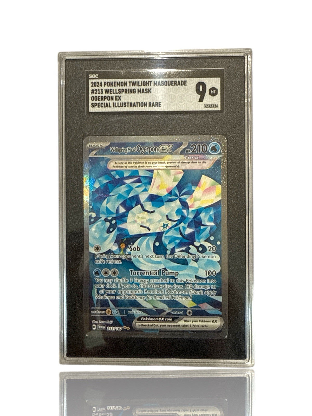 ‼️Pokemon Wellspring Mask Ogerpon ex 213/167: Twilight Masquerade Holo GRADE 9💨