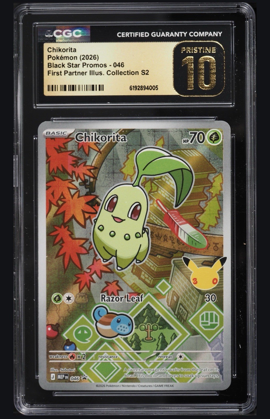 ⚠️ Chikorita 046 Pokemon Mega Evolution Promo~PRISTINE 10 GOLD LABEL TOP POP💨