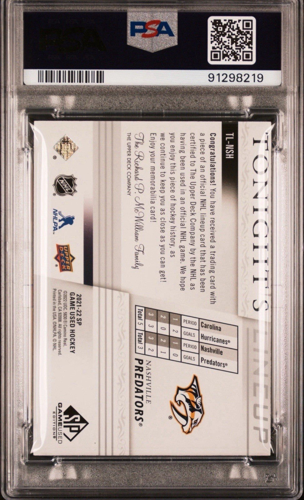 ‼️2021 SP GAME USED CRAIG SMITH TONIGHTS LINEUP PSA 10! 1 OF 1💨 SHIPS FAST!