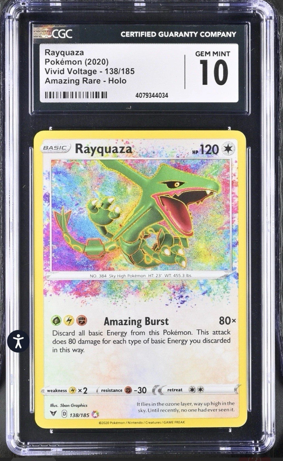 ‼️Rayquaza 138/185 Amazing Rare Holo Vivid Voltage GRADE 10! SHIPS SAME DAY!💨