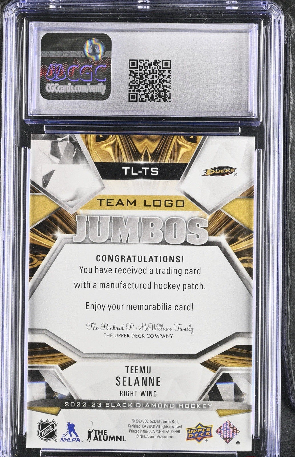 ‼️2022-23 Black Diamond - Team Logo Jumbo Manufactured Patches Teemu GRADE 9!💨
