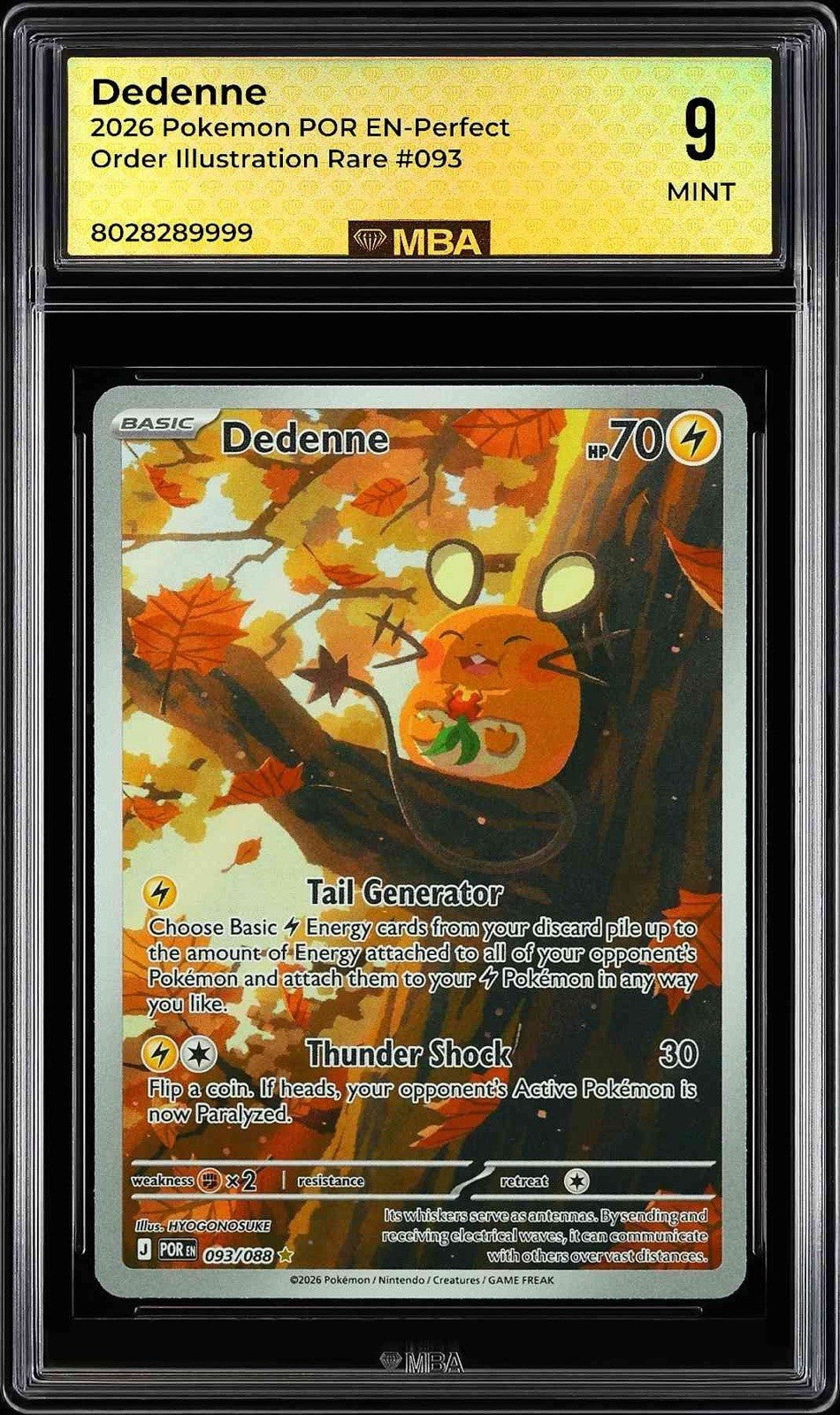 ⚠️Dedenne 093/088 Pokemon Perfect Order Holo~MBA GRADE 9~FAST SHIP SHOOT OFFER💨