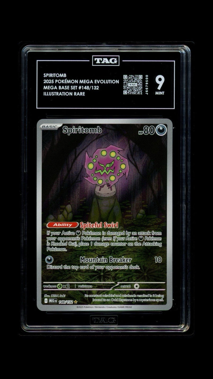 💜 Spiritomb 148/132 Mega Evolution Holo TAG GRADE 9! FAST SHIP SHOOT OFFER!💨