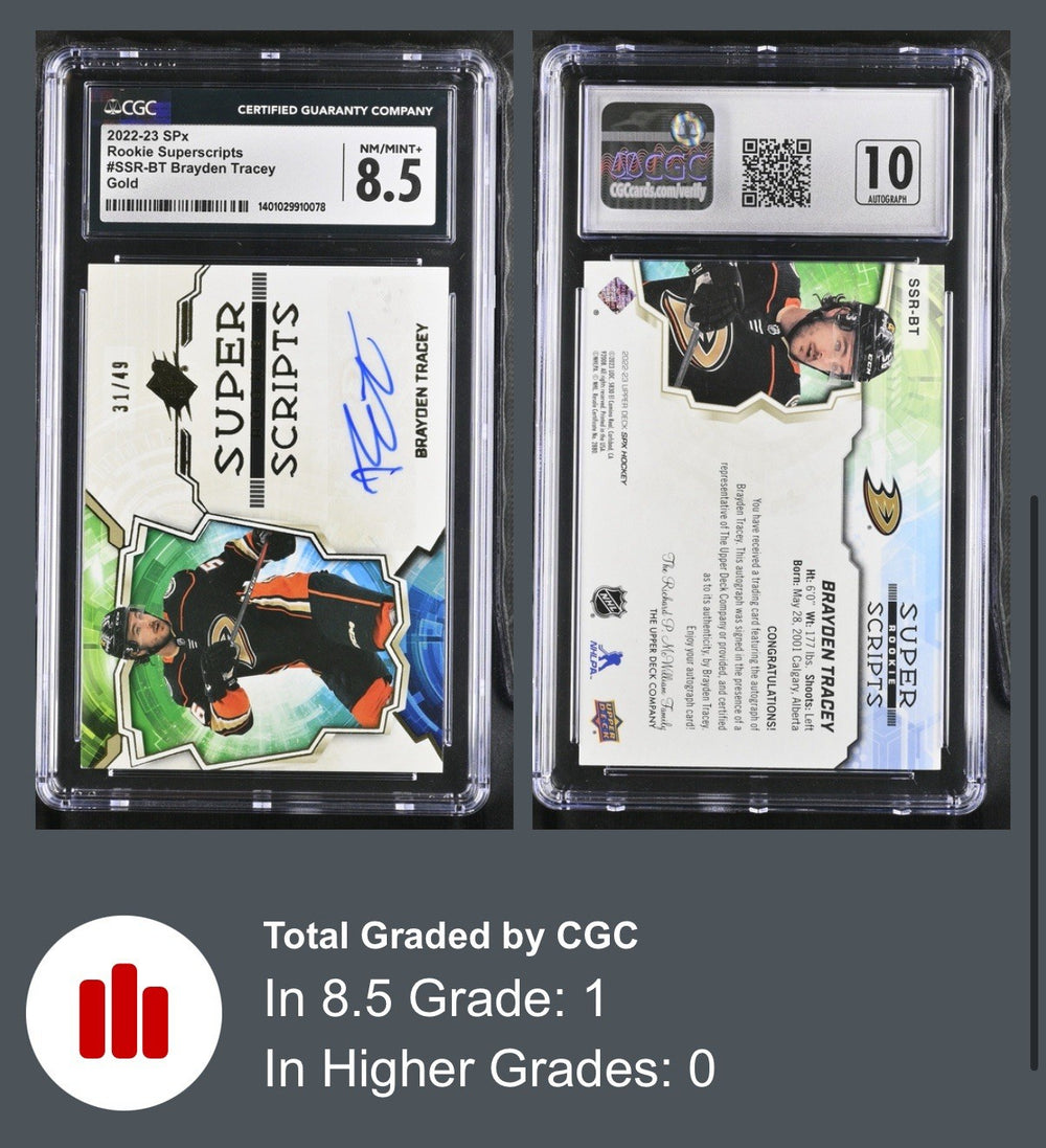 ‼️2022-23 SPx - Rookie Superscripts Brayden Tracey #SSR-BT Gold /49 GRADE 8.5💨
