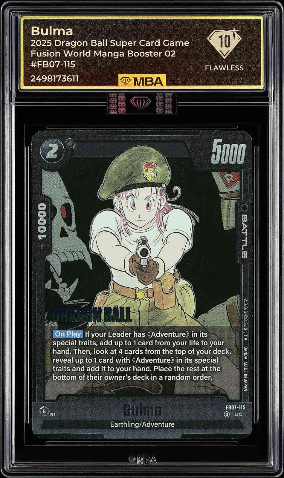 ⚠️Bulma 2025 DBS~Fusion World Manga 02 #FB07-115~MBA FLAWLESS 10 BLACK DIAMOND💎