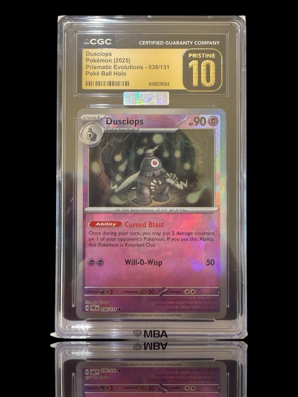 💎 Dusclops PokeBall 036 Prismatic 10 PRISTINE SILVER DIAMOND MBA POP 1! 💎