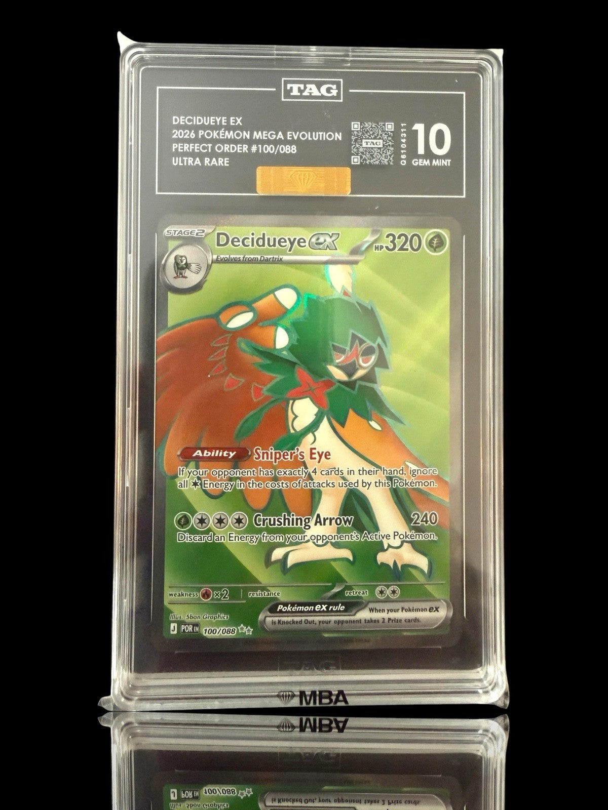 🚨 Decidueye ex 100/088 Holo Perfect Order Pokemon~ TAG 10~ GOLD DIAMOND MBA 💎
