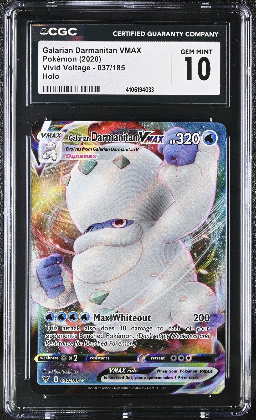 ‼️Galarian Darmanitan VMAX 037/185 Swsh04: Vivid Voltage Holo GRADE 10!💨