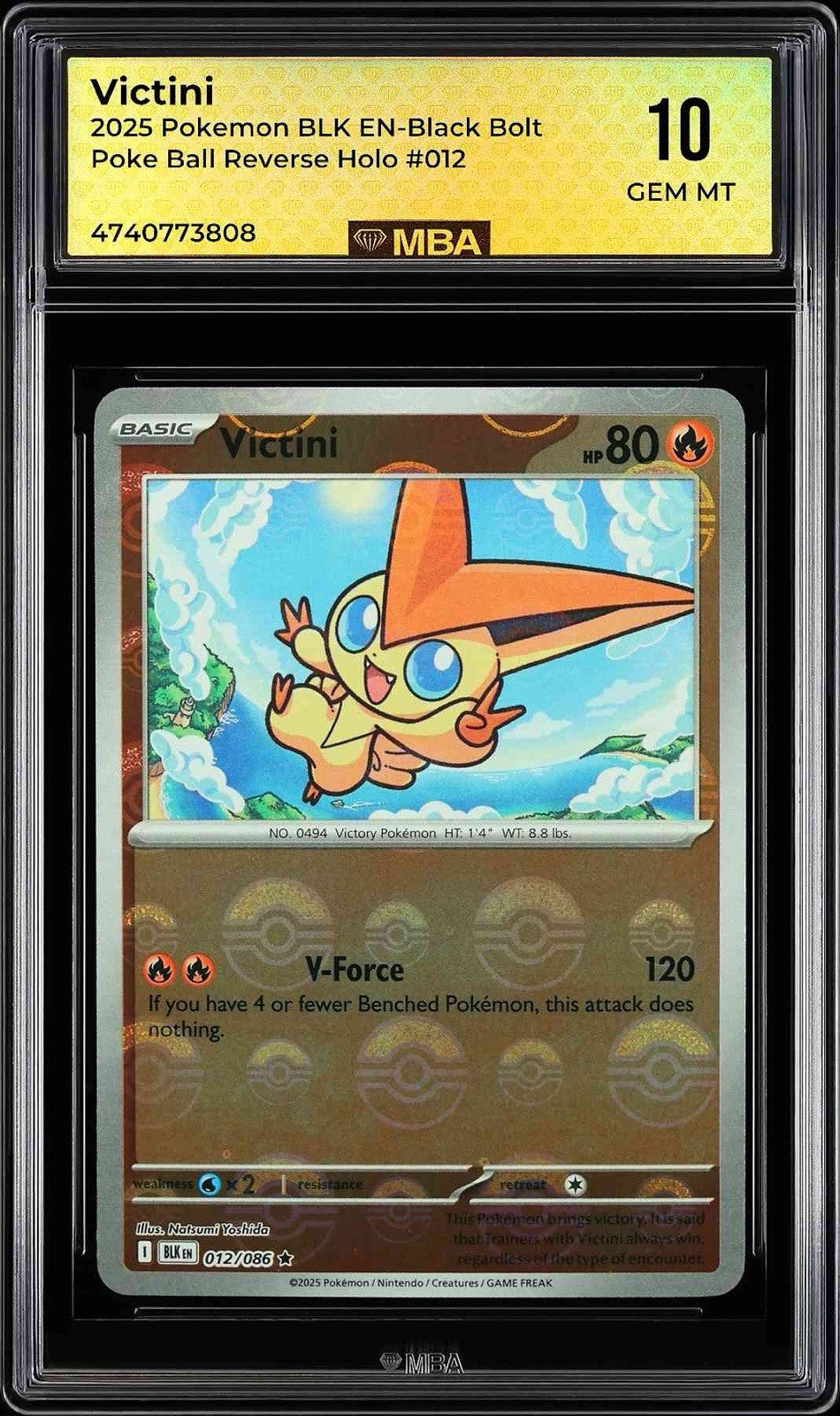 ⚠️ Victini PokeBall 012/086 Pokemon Black Bolt Holo~MBA GRADE 10~ SHOOT OFFER!💨