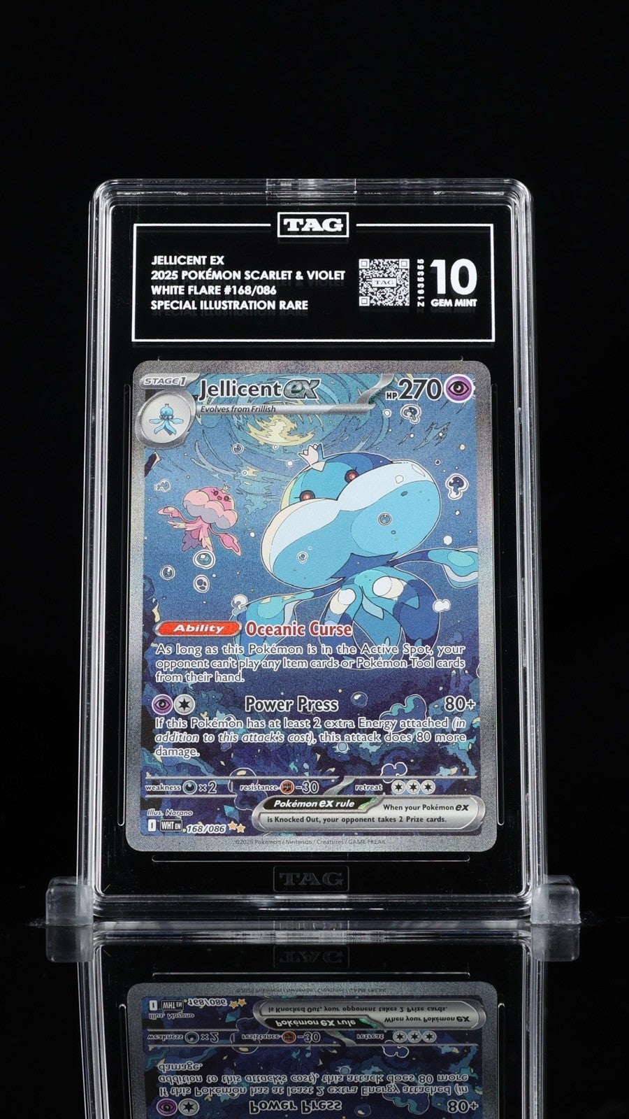 ‼️JELLICENT EX 2025 POKÉMON SCARLET & VIOLET WHITE FLARE #168/086 TAG GRADE 10💨