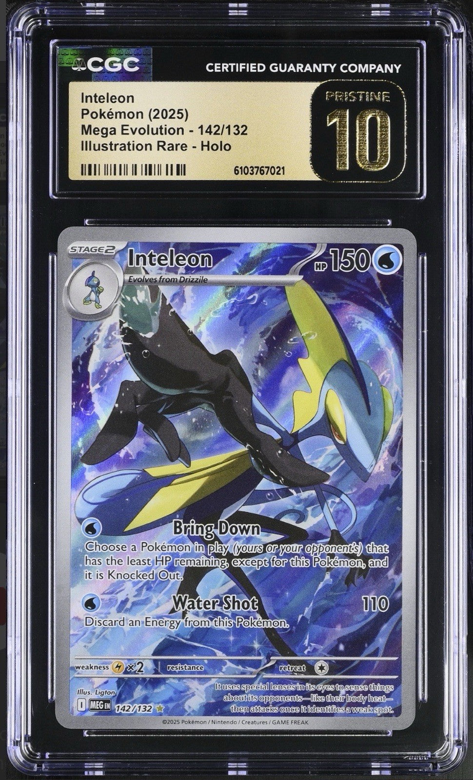🌟Inteleon 142/132: Mega Evolution Holo GRADE 10 PRISTINE GOLD LABEL TOP POP💨