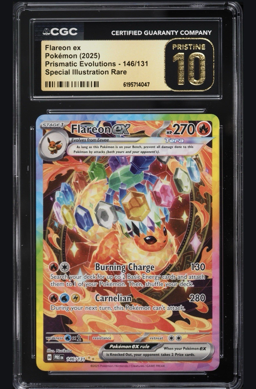 ⚠️ Flareon ex #146 Pokemon Prismatic Evolutions~PRISTINE 10 GOLD LABEL LOW POP💨
