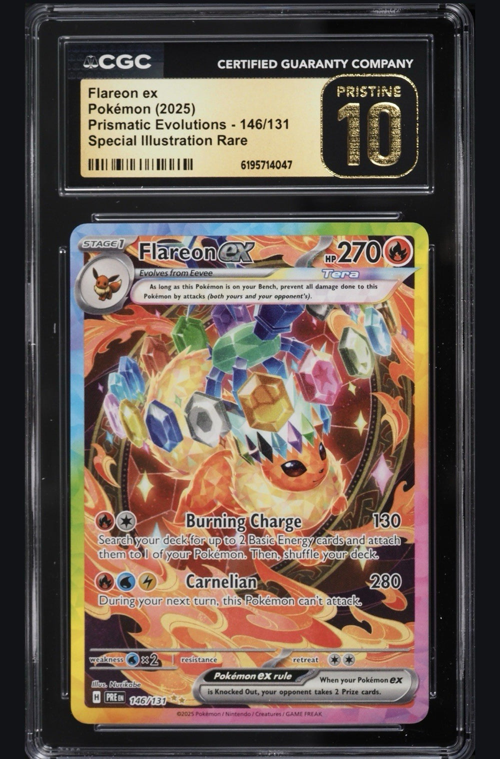 ⚠️ Flareon ex #146 Pokemon Prismatic Evolutions~PRISTINE 10 GOLD LABEL LOW POP💨