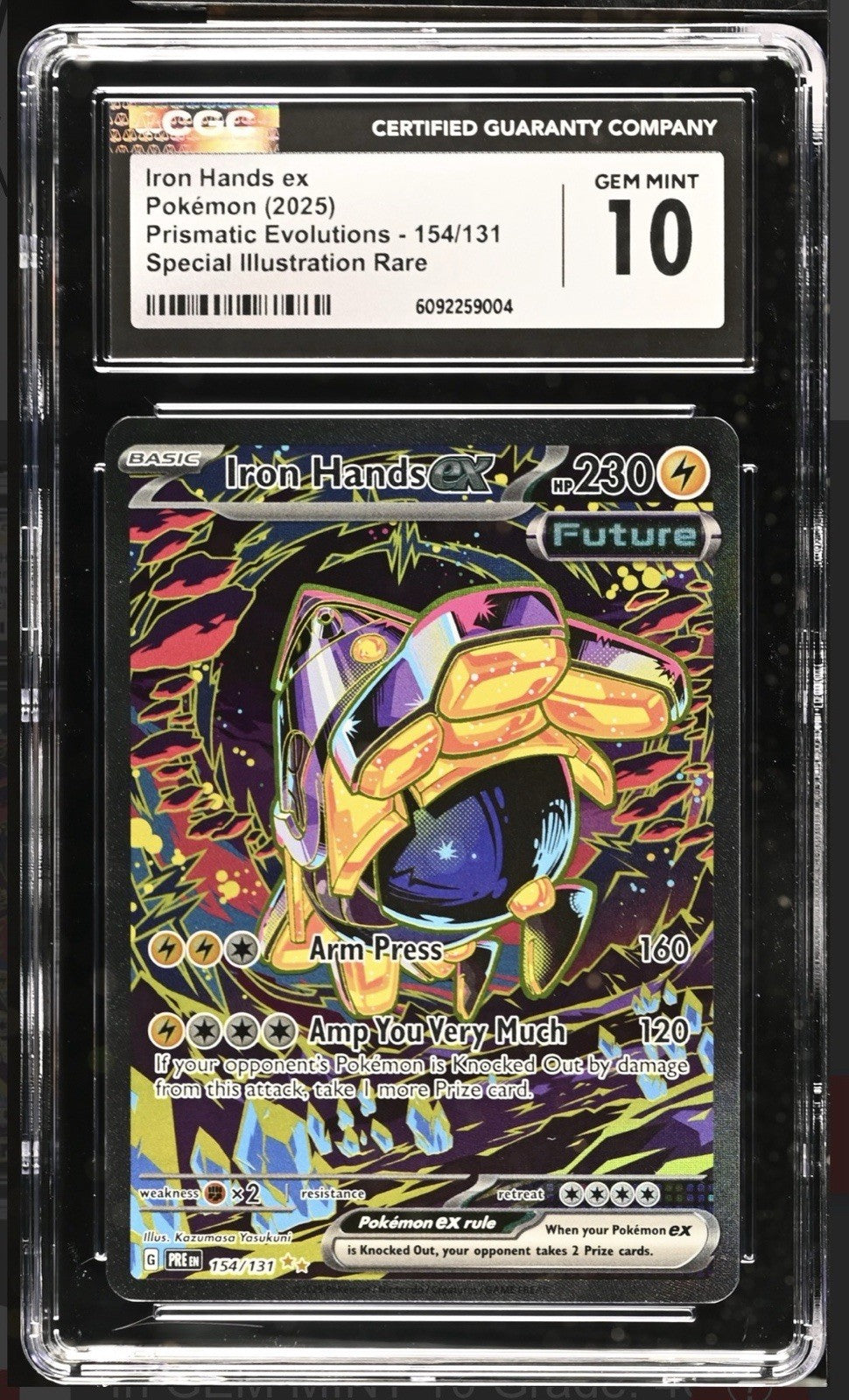 ‼️Iron Hands ex 154/131: Prismatic Evolutions GRADE 10~FAST SHIP SHOOT OFFER!💨