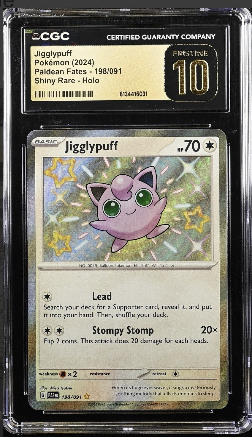 💎 Jigglypuff #198 Paldean Fates SHINY GRADE 10 PRISTINE GOLD LABEL POP 5!💨