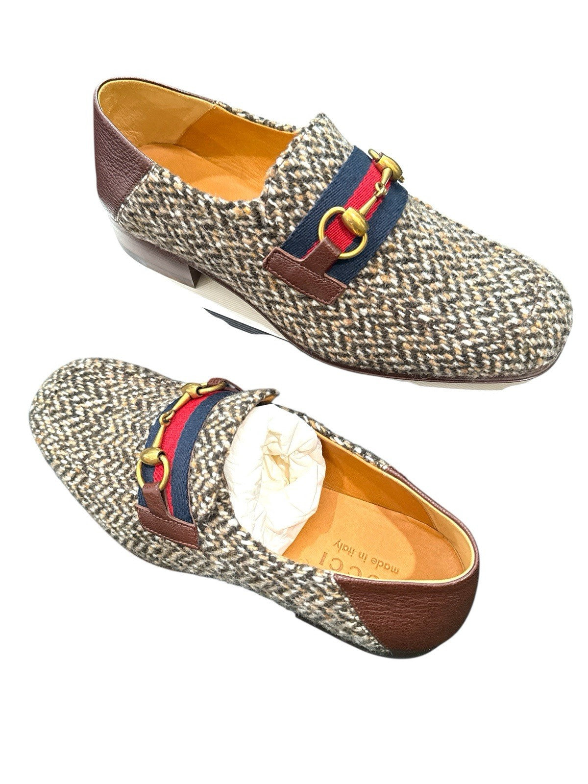 ‼️NEW IN BOX GUCCI Horsebit Herringbone Tweed & Leather Loafers GUCCI SIZE 6.5!