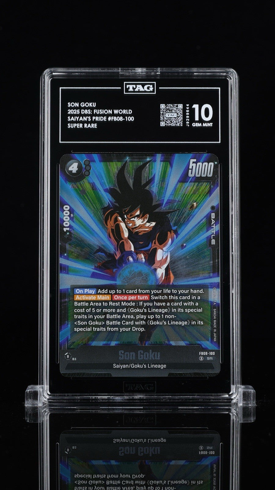 💙 Son Goku FB08-100 Dragon Ball Fusion World Saiyan’s Pride TAG GRADE 10!💨