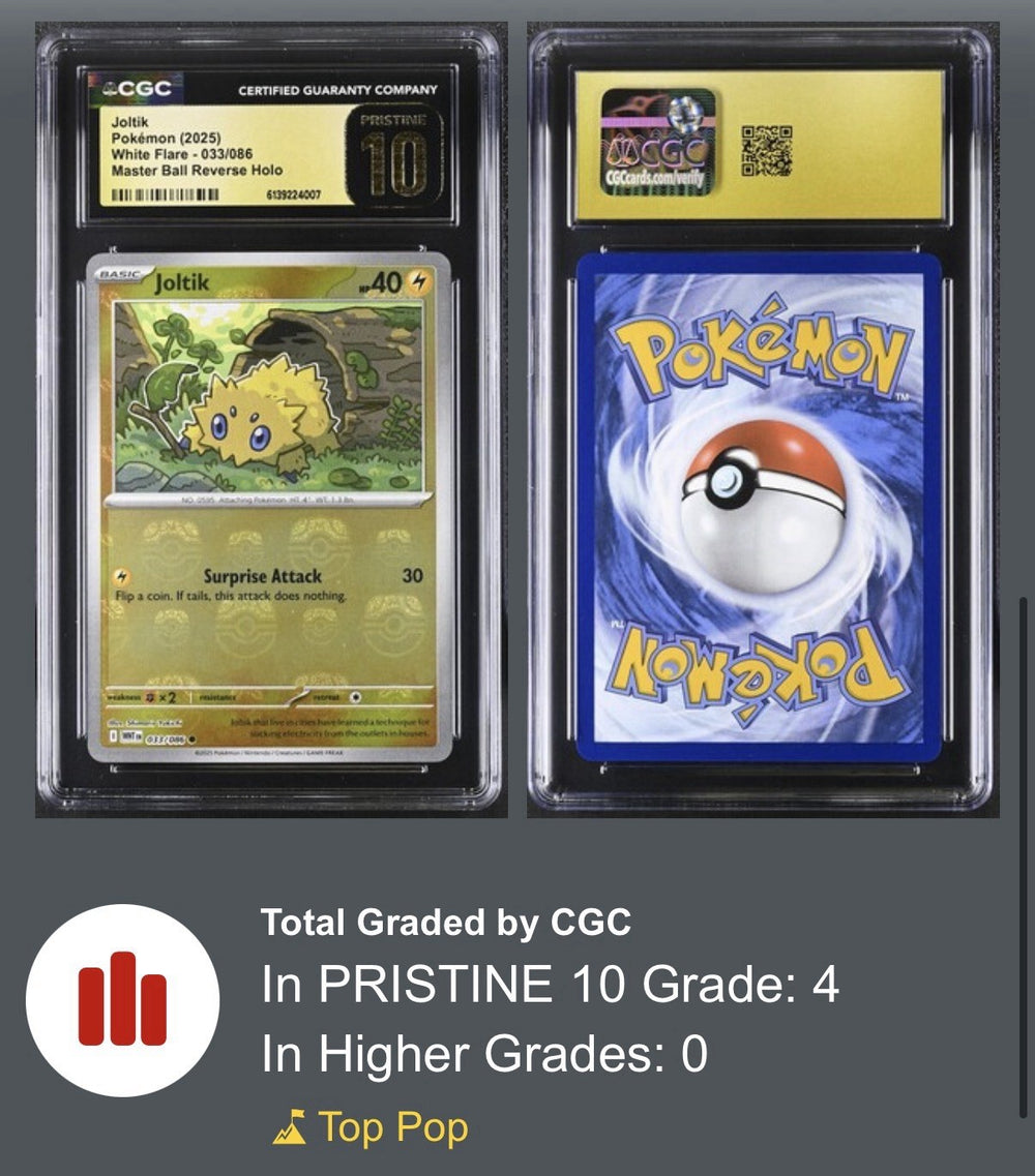 💛 Joltik MasterBall 033 White Flare GRADE 10 PRISTINE GOLD LABEL TOP POP 4!💨