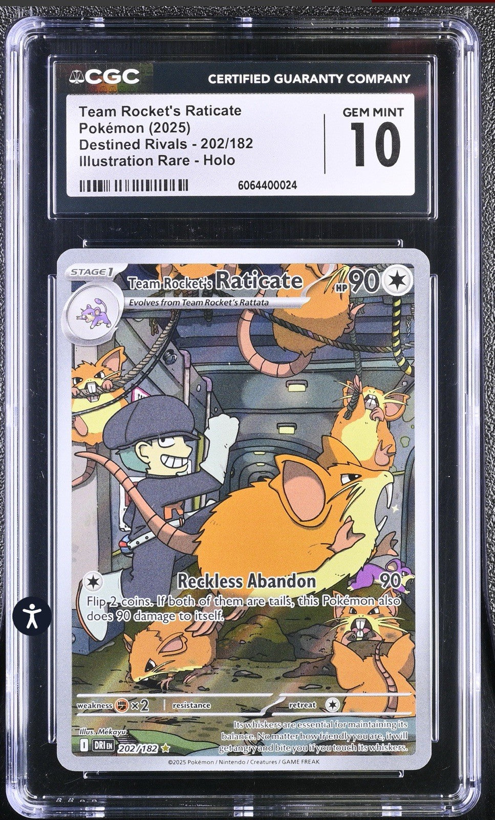 ‼️Team Rocket's Raticate 202/182: Destined Rivals Holo GRADE 10! FAST SHIP!💨