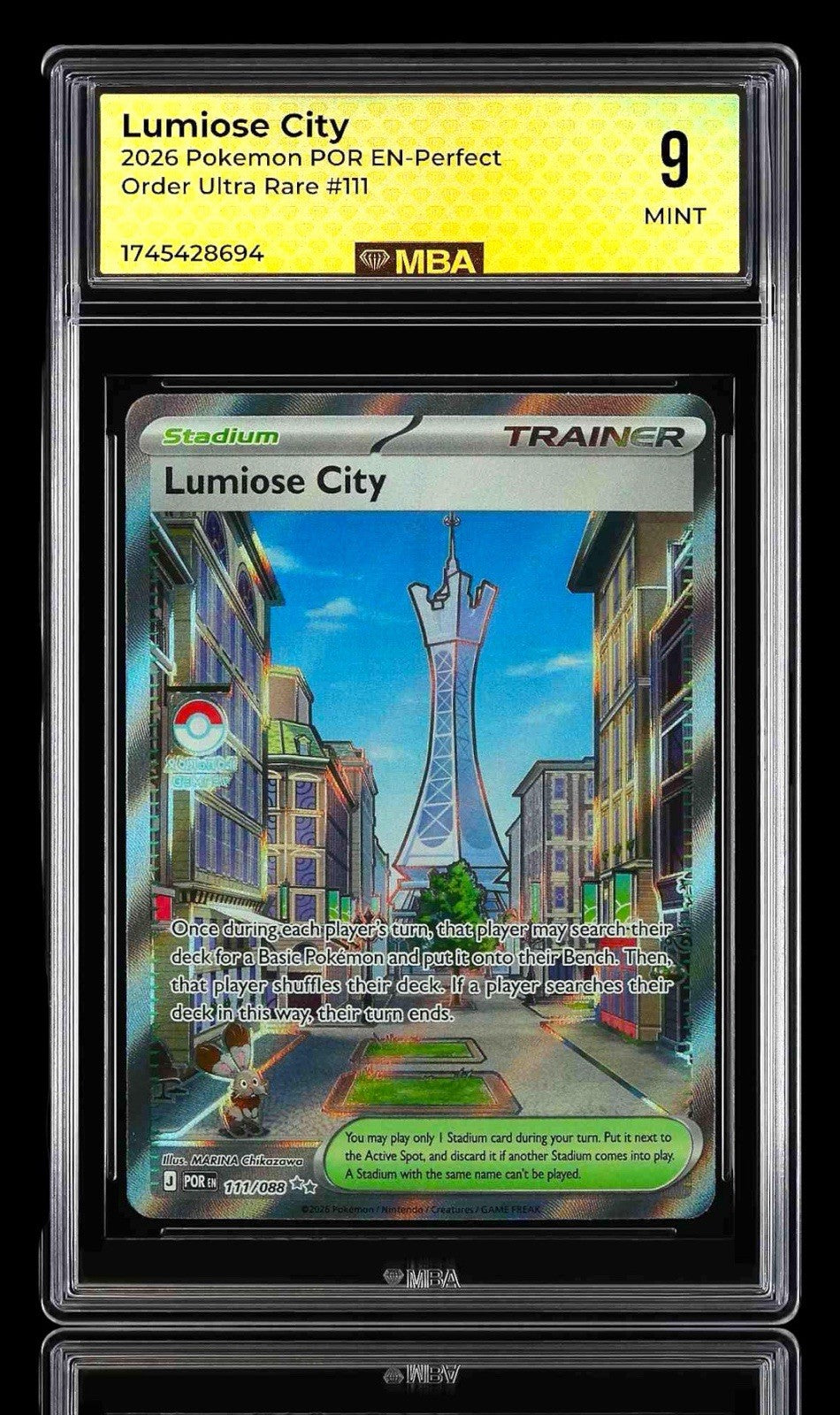 🚨 Lumiose City 111/088 Pokemon Perfect Order Holo~MBA GRADE 9~SHOOT OFFER💨