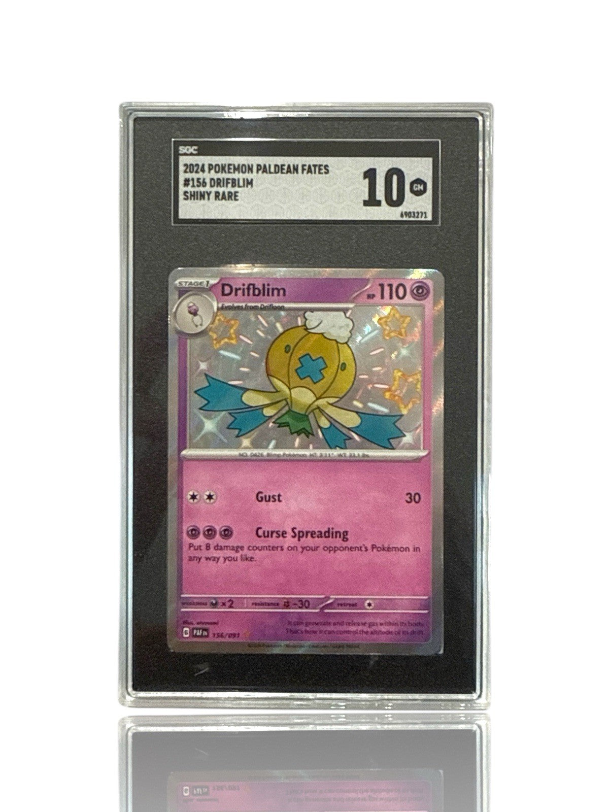 ‼️Pokemon Drifblim 156/091: Paldean Fates BABY SHINY GRADE 10! SAME DAY SHIP!💨
