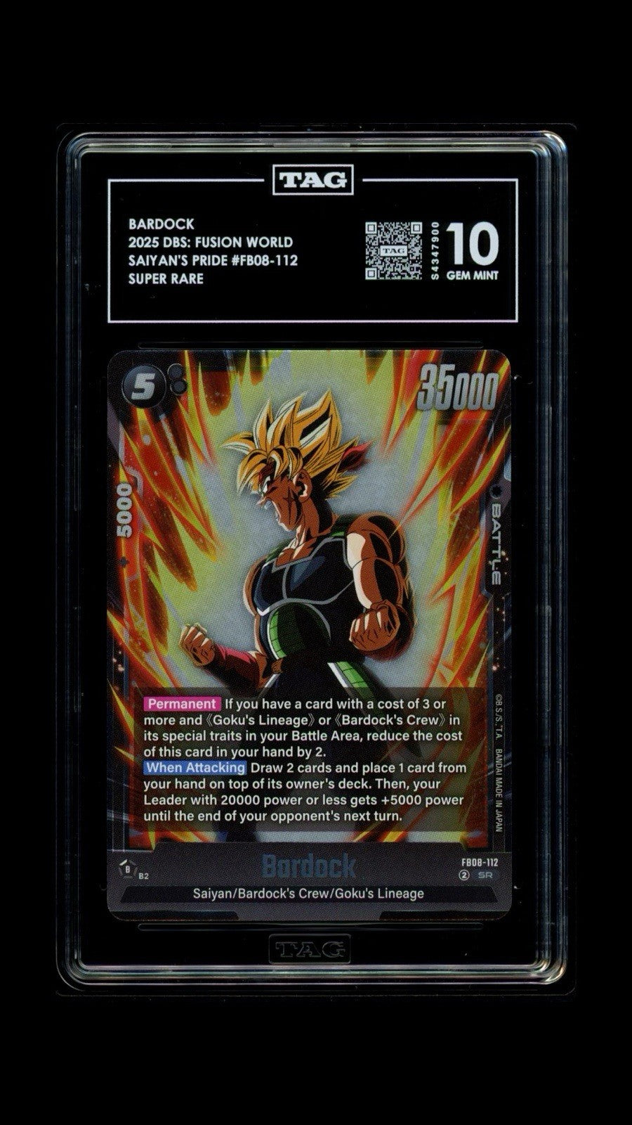 ‼️ DBS Fusion World Bardock FB08-112 Saiyan’s Pride TAG GRADE 10! SHOOT OFFER💨