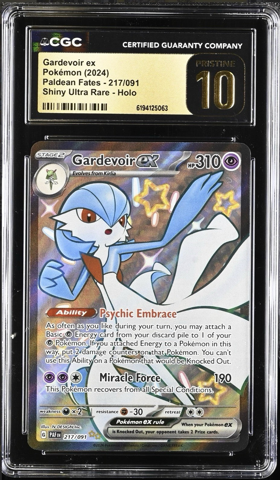 ⚠️ Gardevoir ex #217 Pokemon Paldean Fates~PRISTINE 10 GOLD LABEL TOP POP 41!💨